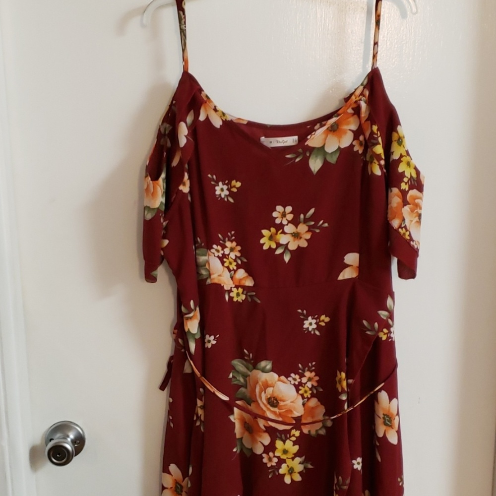 Cold Shoulder Asymmetrical Floral Dress